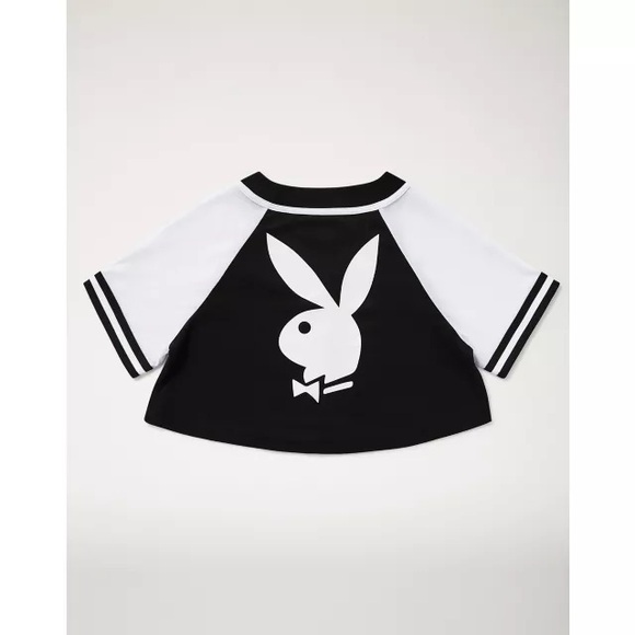 PLAYBOY Black and White Crop Top Jersey SIZE MEDIUM - Picture 2 of 5